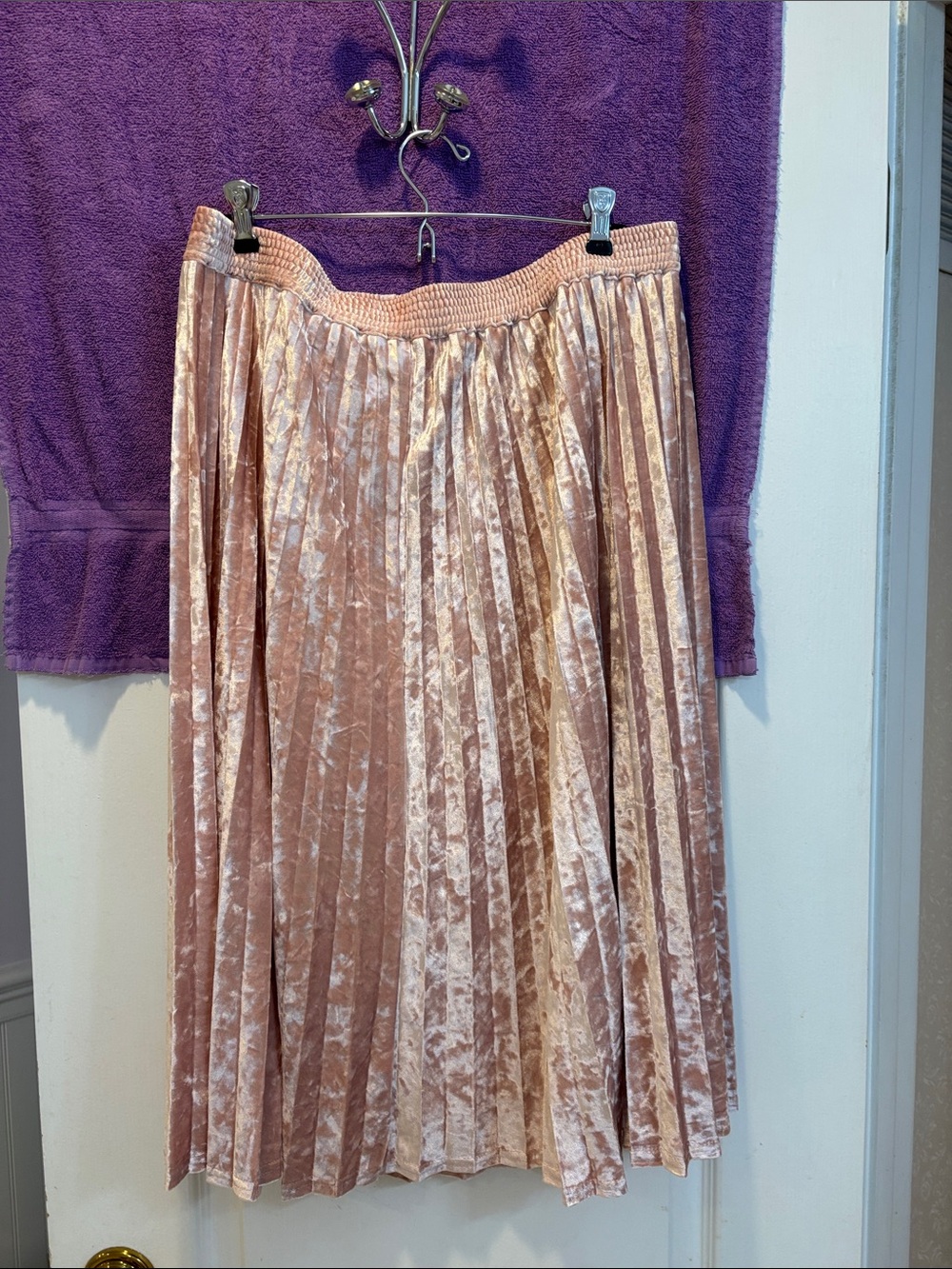 NWT Pleated Velvet Midi Skirt in Blush Pink